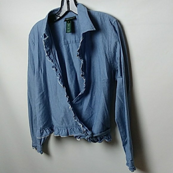 Lauren Ralph Lauren Tops - VINTAGE 90S LAUREN JEANS COMPANY RUFFLED CHAMBRAY